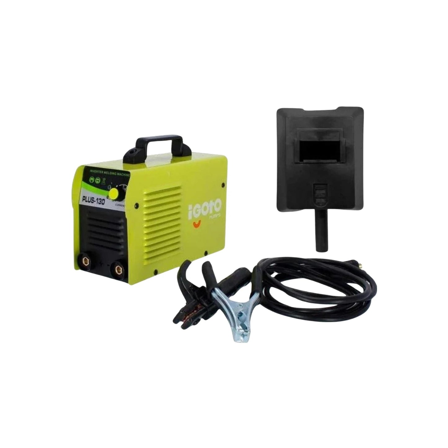 Soldadora inversora Igoto PLUS-130 de 130A verde lima con careta y cables para electrodo