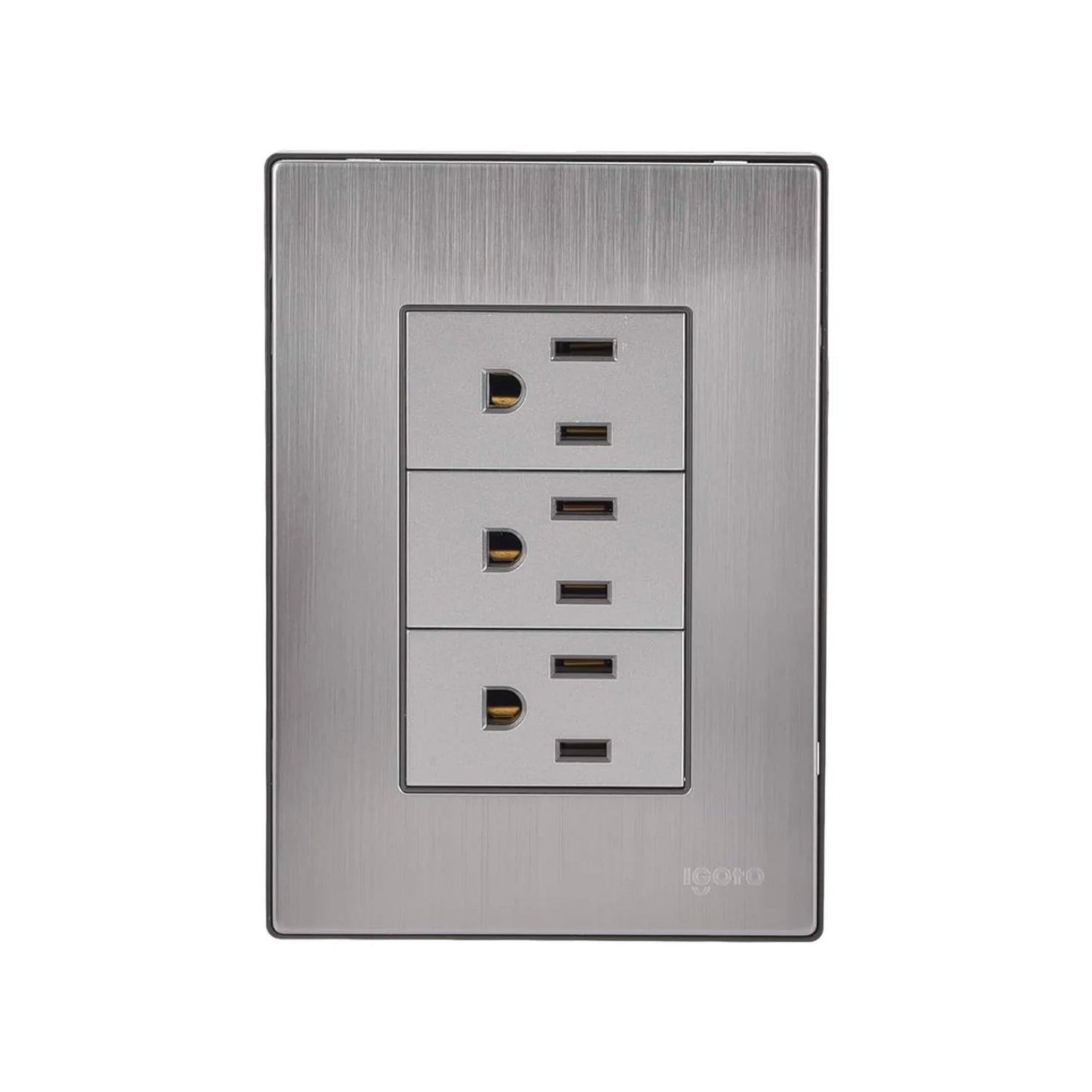 Placa 3 contactos gris cromo Igoto INOX1004