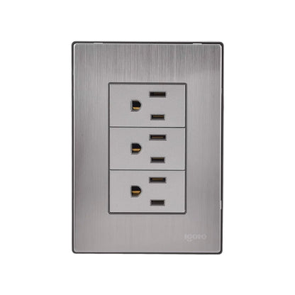Placa 3 contactos gris cromo Igoto INOX1004