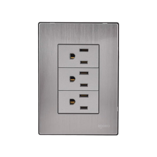 Placa 3 contactos gris cromo Igoto INOX1004
