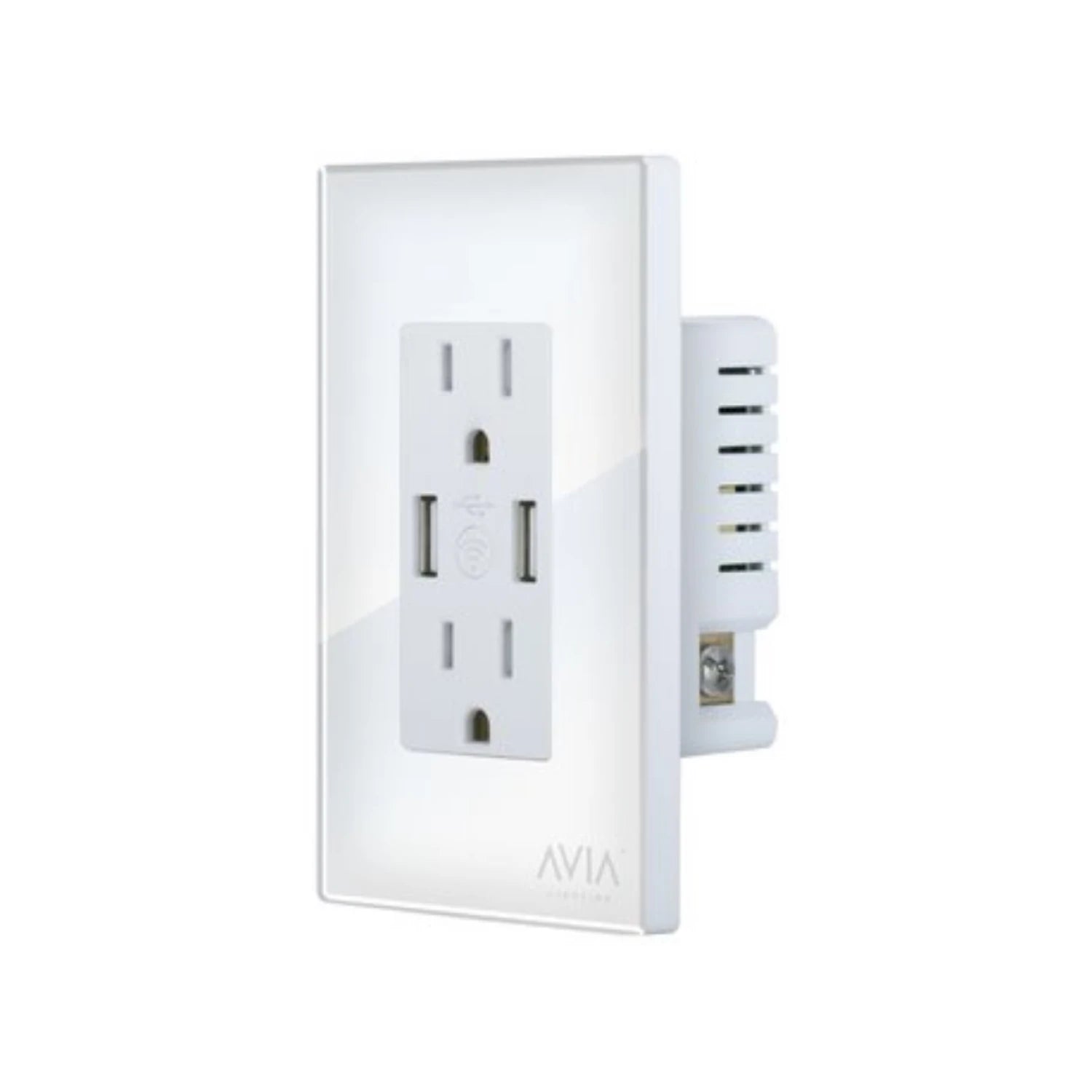 Contacto dúplex AVIA blanco, 2 tomas AC y 2 puertos USB smart WiFi, para control de energía inteligente.