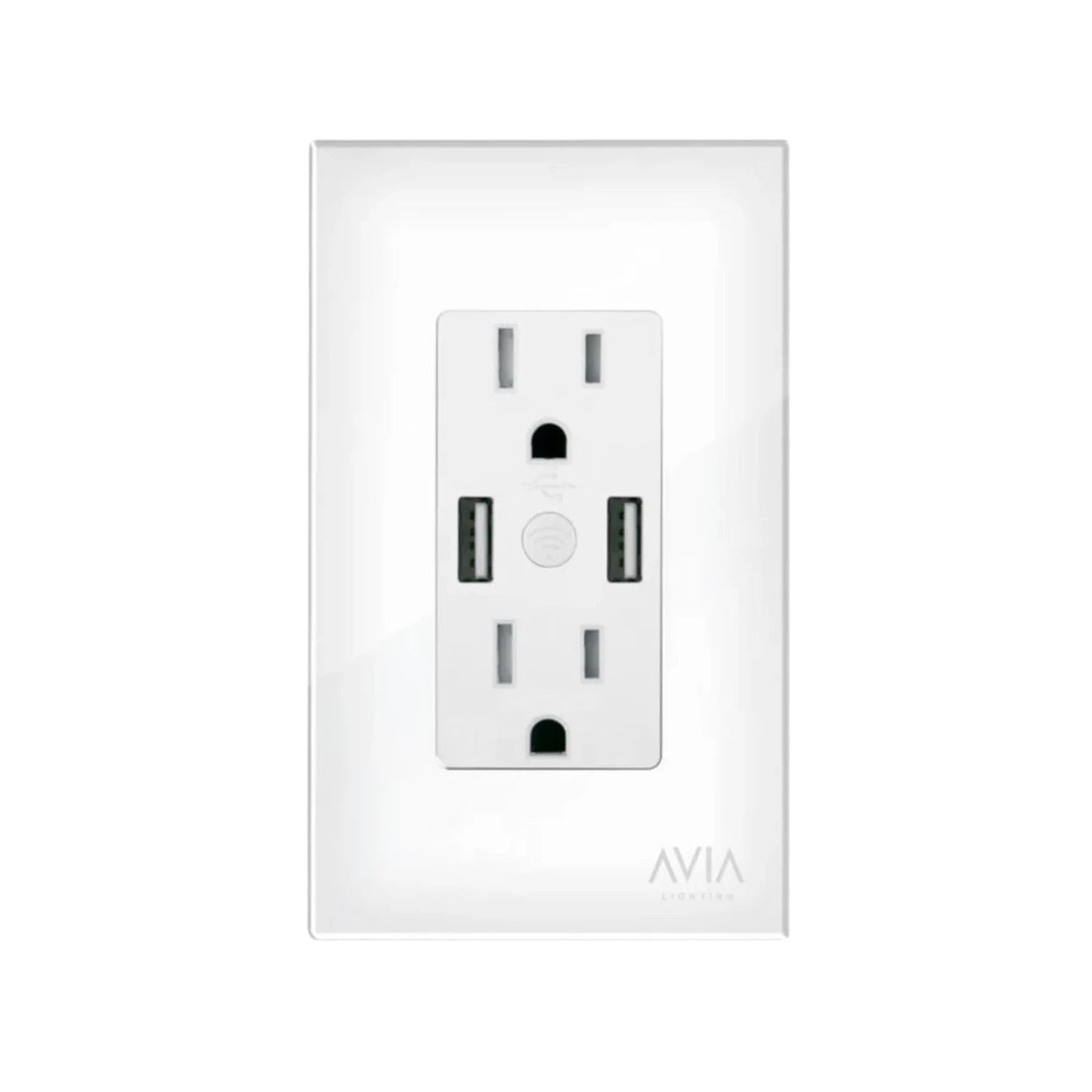 Contacto dúplex blanco AVIA con 2 puertos USB y conexión Wi-Fi inteligente para hogar smart.