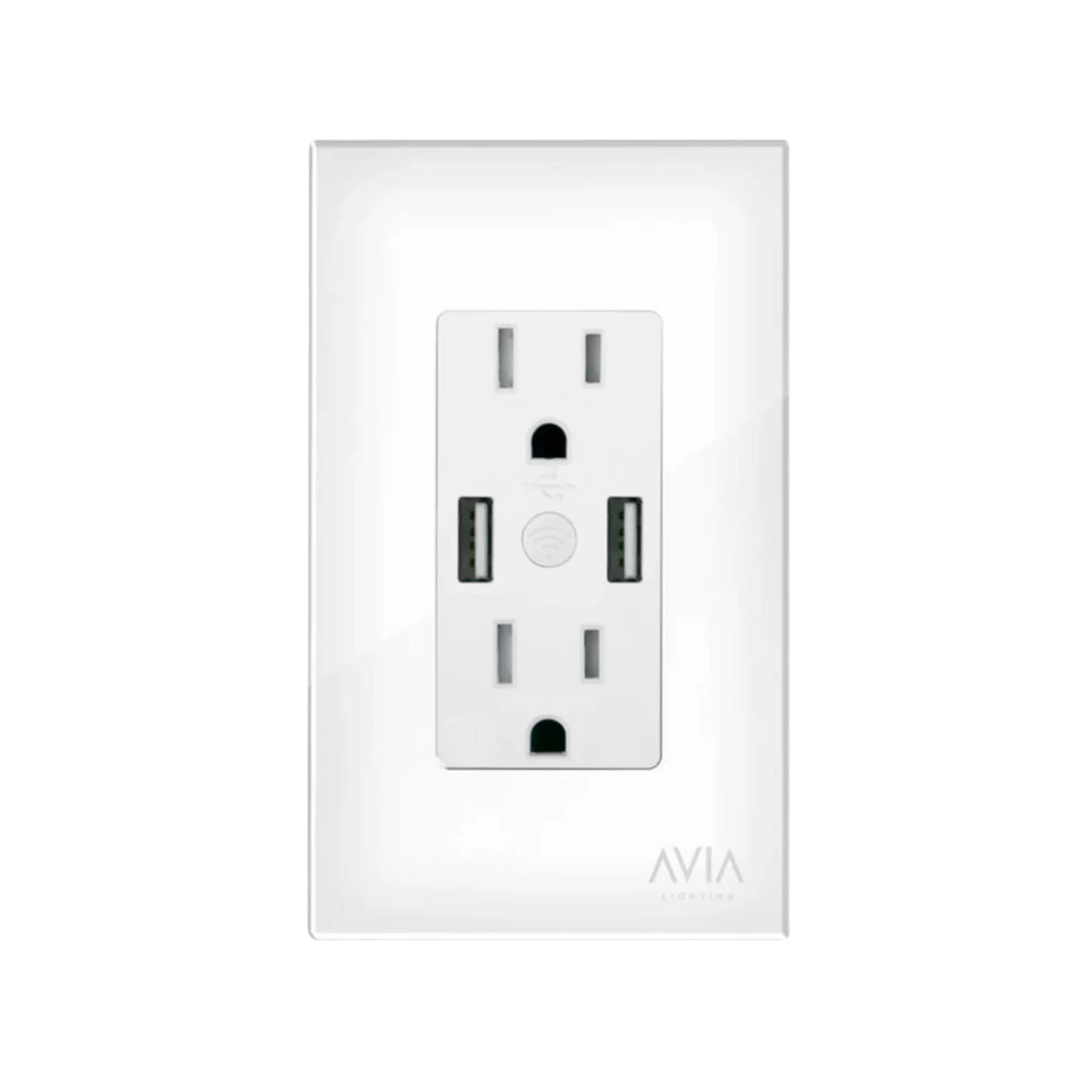 Contacto dúplex blanco AVIA con 2 puertos USB y conexión Wi-Fi inteligente para hogar smart.
