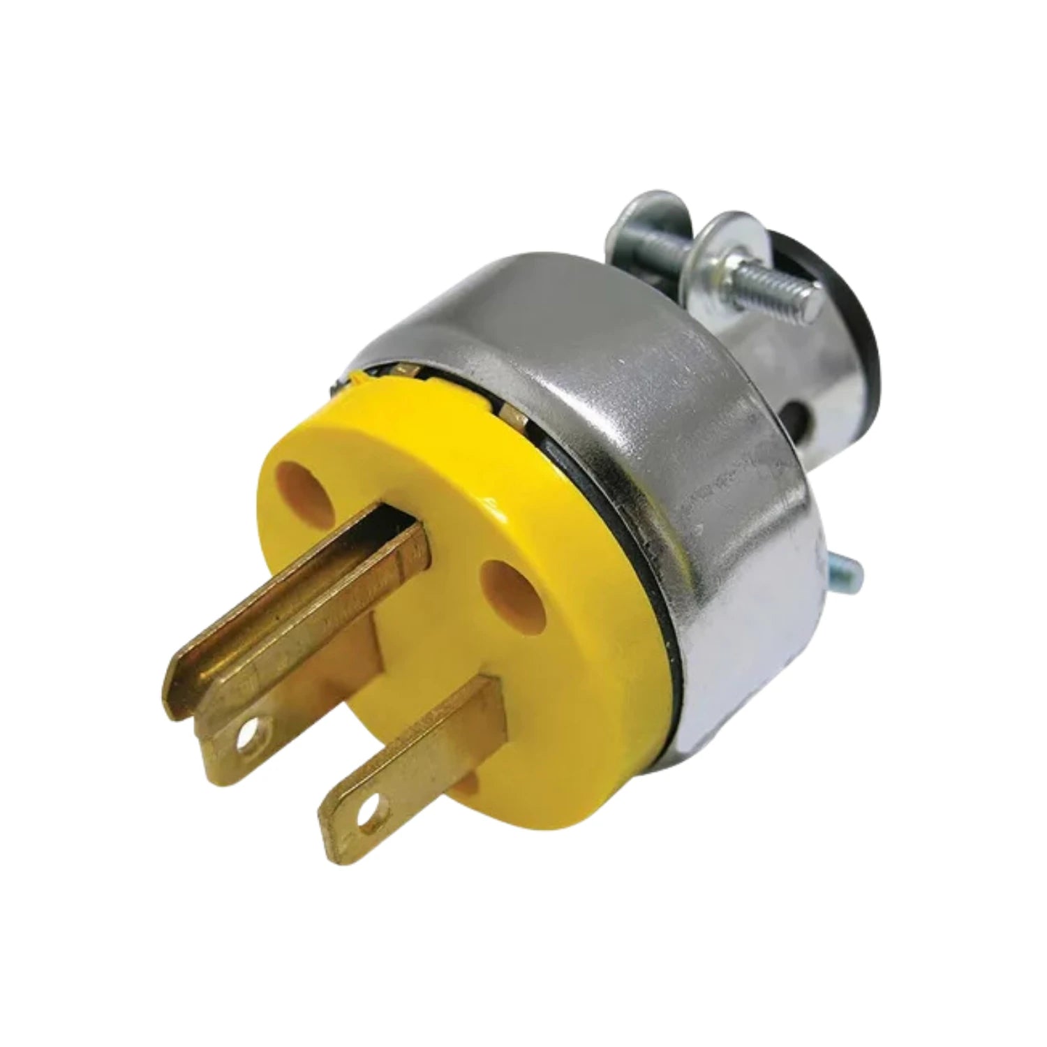 Clavija industrial aterrizada de 3 puntas, cuerpo amarillo, conector macho metálico