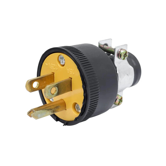 Clavija industrial negra 15A 125V con 3 polos aterrizados para uso rudo