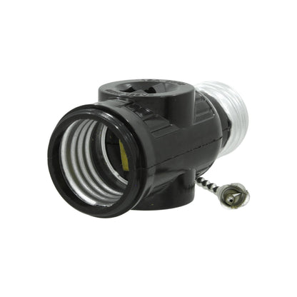 Socket ladrón negro con cadena, adaptador de rosca para foco, interruptor de luz.