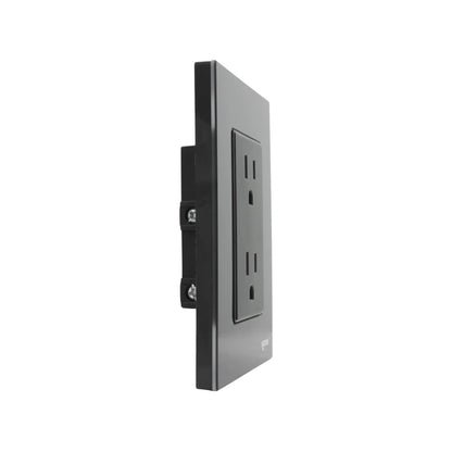 Placa de 2 contactos eléctricos Igoto negra, tomacorriente doble de pared con acabado brillante moderno