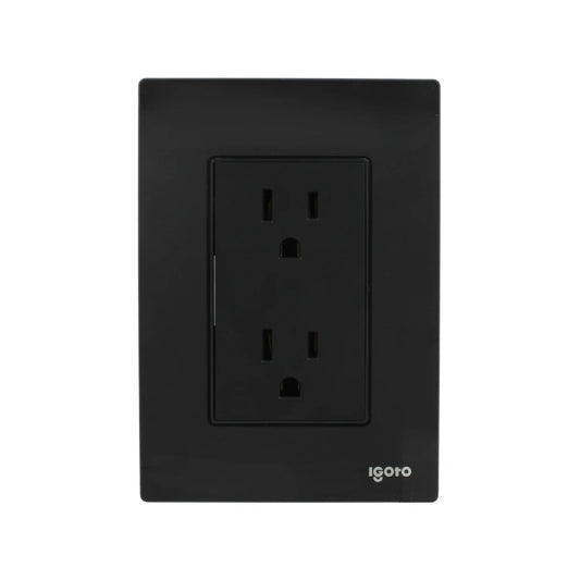 Placa doble para dos tomas de corriente Igoto, color negro, tipo americano, para uso doméstico
