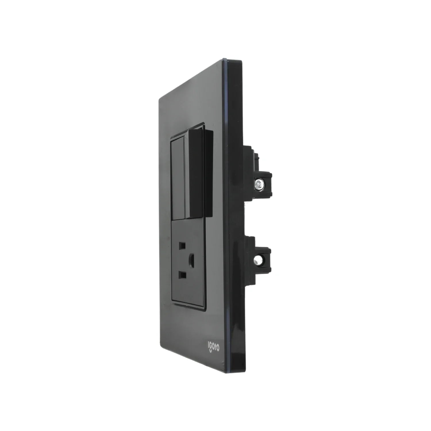Placa eléctrica Igoto negra con 1 apagador y 1 contacto de corriente para pared