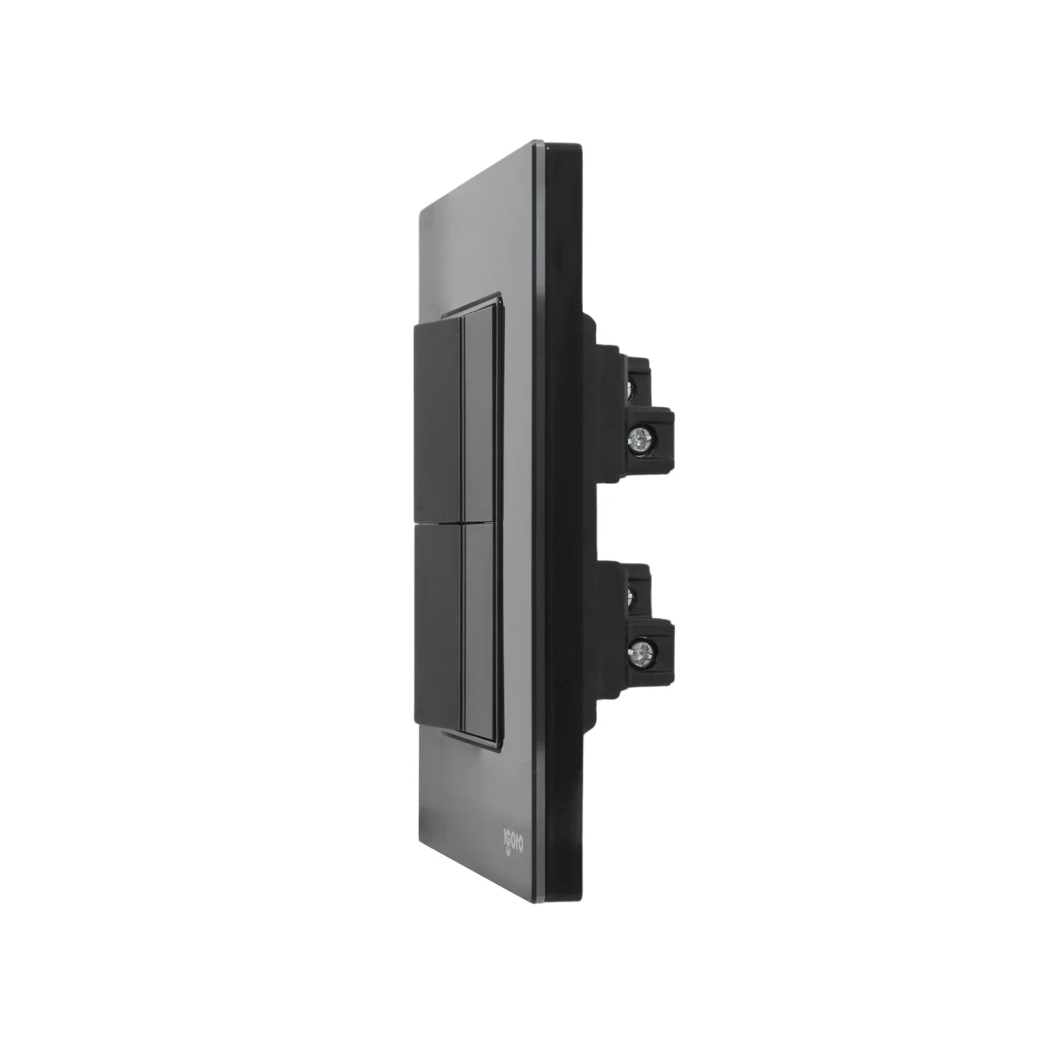 Placa Igoto para dos apagadores de escalera, acabado cristal negro, para instalación eléctrica