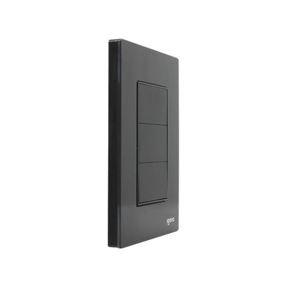Interruptor de luz triple Igoto negro, placa eléctrica con acabado crystal