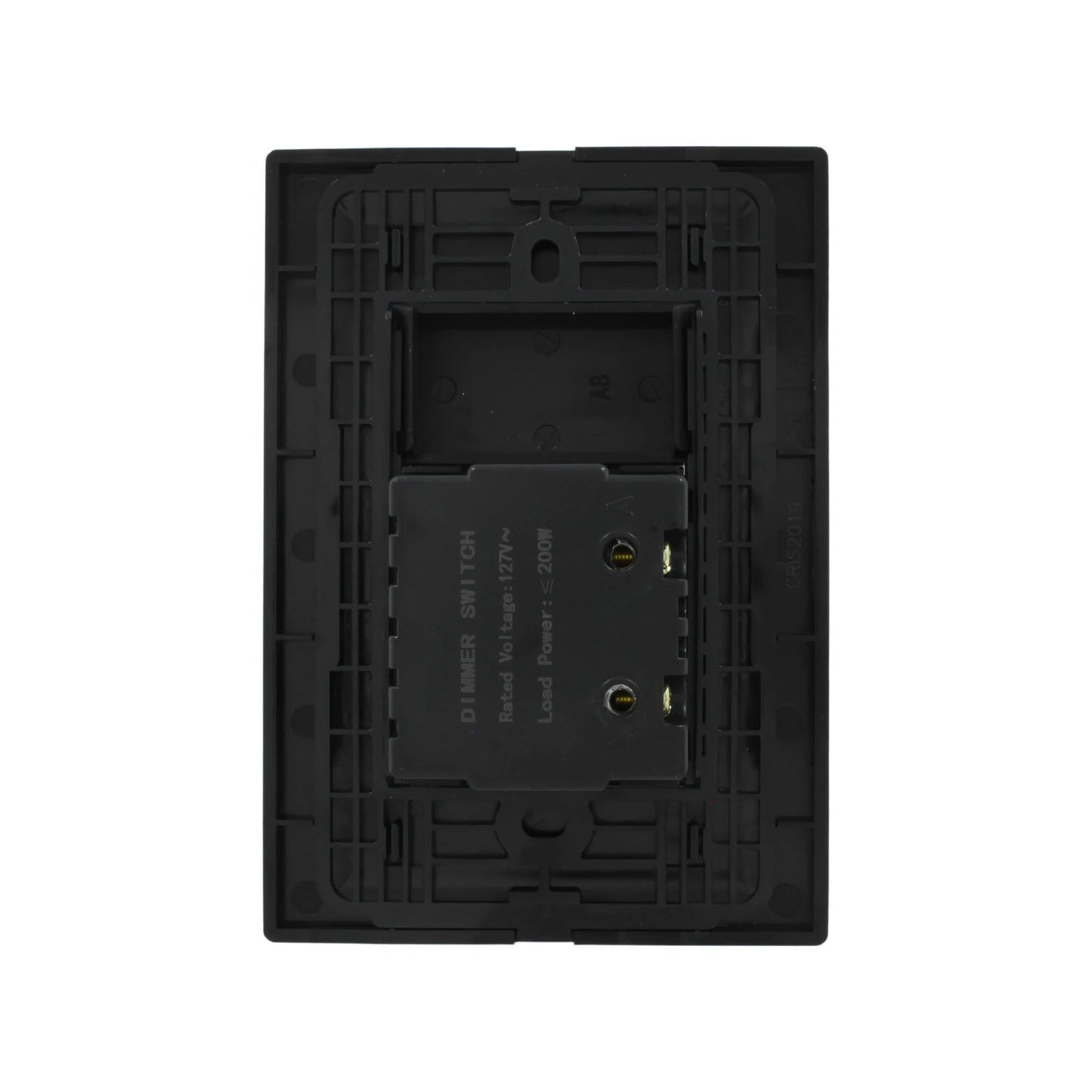 Dimmer atenuador de luz Igoto CRIS2019 negro, 127V 200W, vista posterior con terminales eléctricos