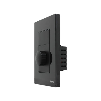 Placa de pared IGOTO negra con 1 dimmer rotatorio y 2 interruptores, para control y atenuación de luz