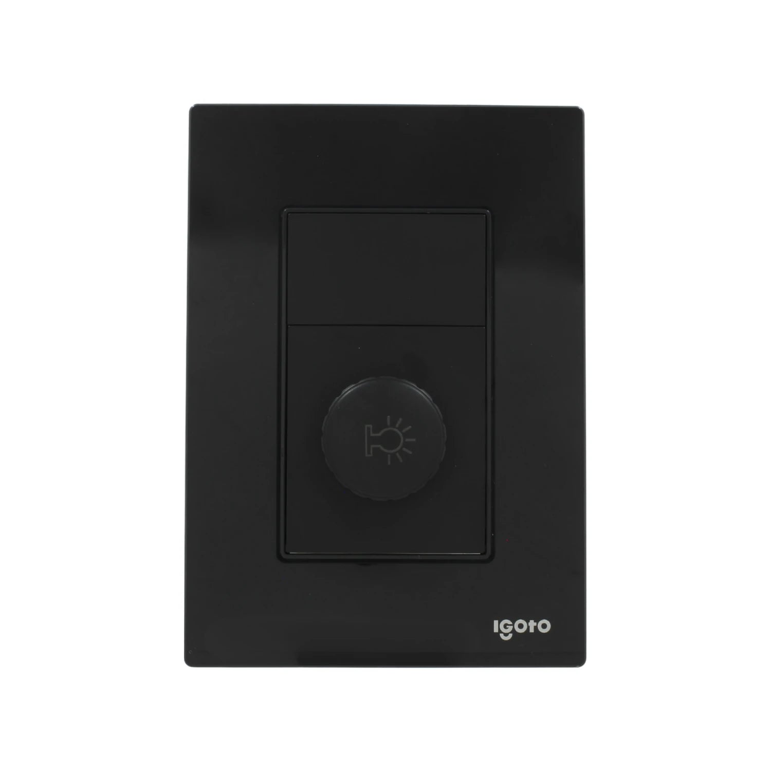 Placa Igoto atenuador de luz dimmer negro con perilla giratoria y switch, control de iluminación.