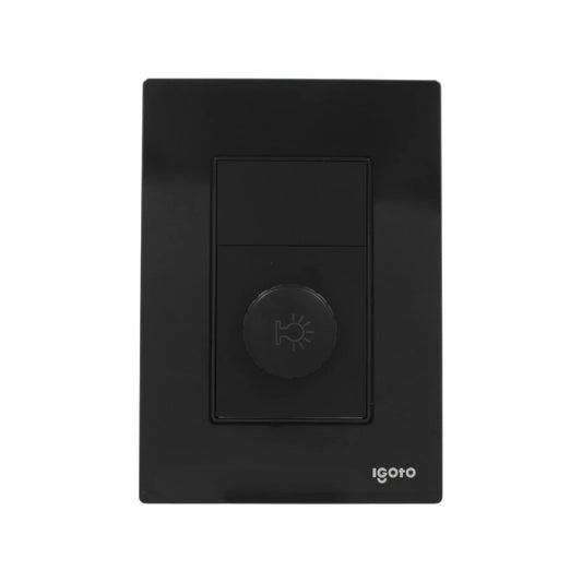 Placa Igoto atenuador de luz dimmer negro con perilla giratoria y switch, control de iluminación.