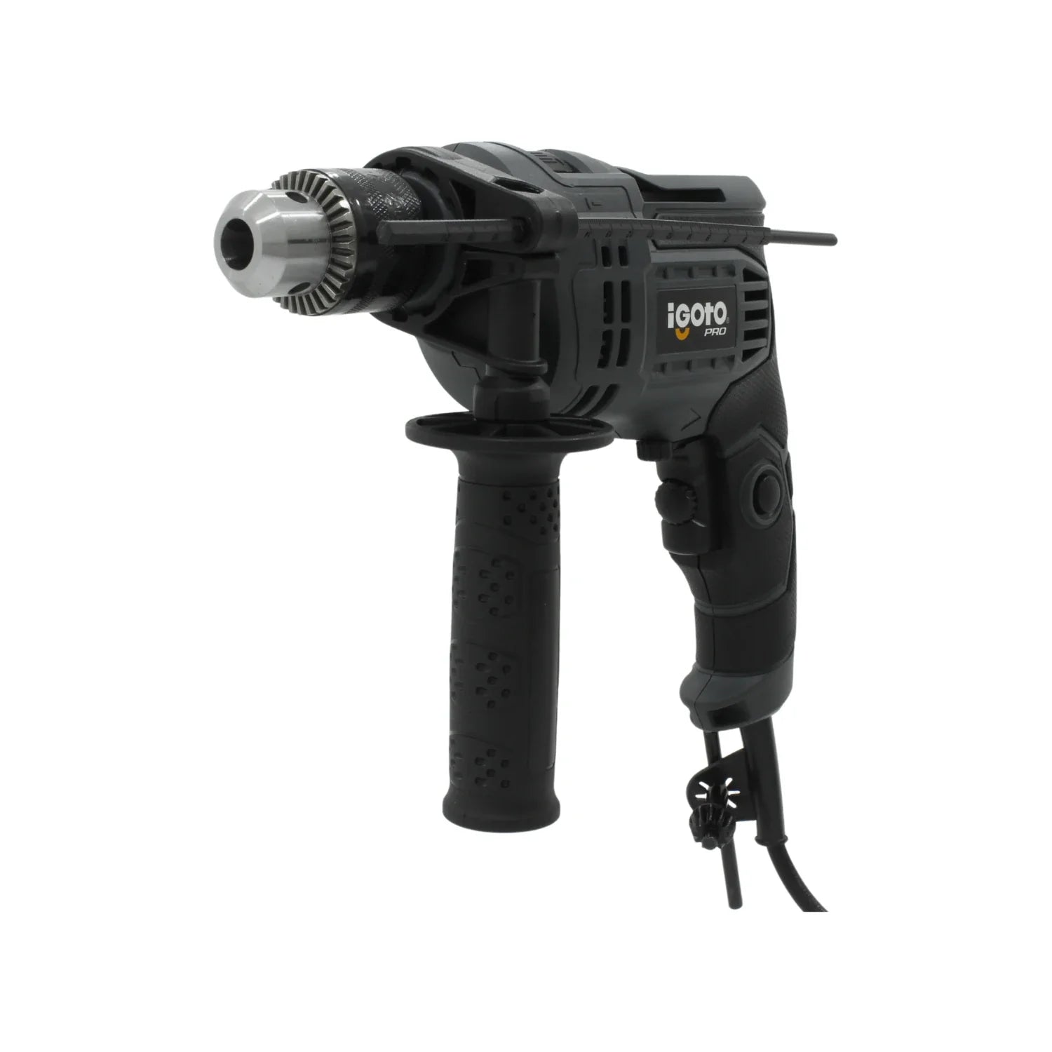 Rotomartillo eléctrico Igoto PRO 1/2 pulgada gris oscuro, con portabrocas de llave y mango auxiliar