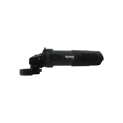 Esmeriladora angular Igoto PRO 4 1/2" 800W, herramienta eléctrica negra para corte y desbaste.