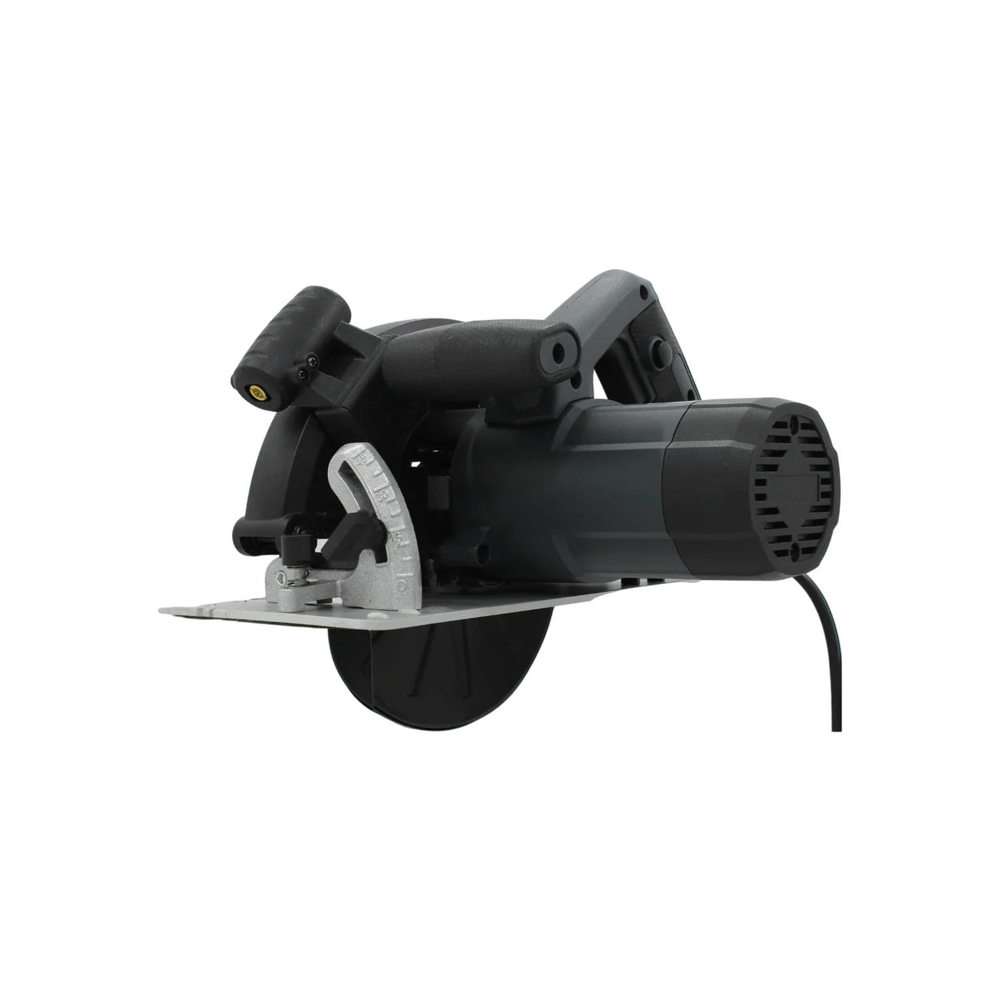 Sierra circular eléctrica 1500W gris oscuro para corte de madera, disco 7 1/2", base ajustable.