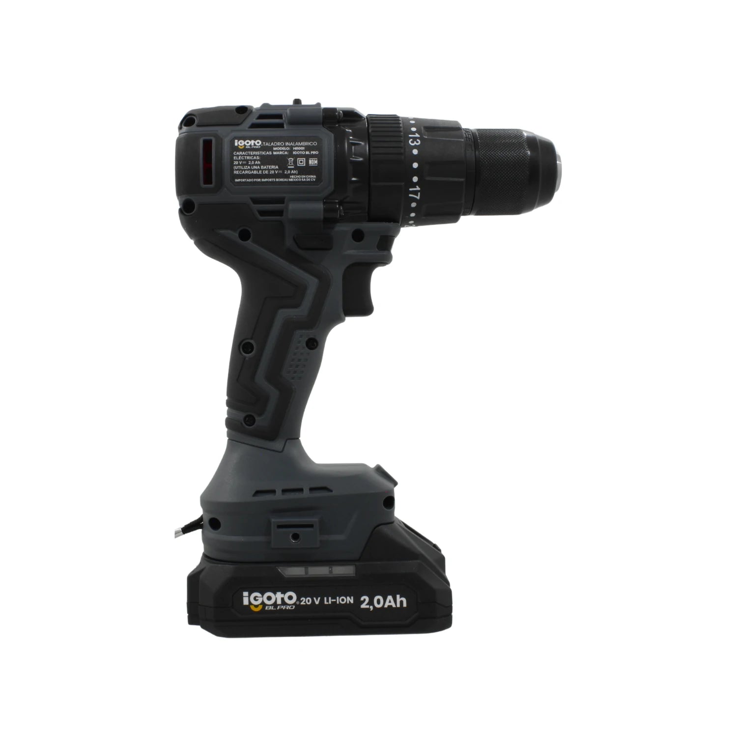 Taladro atornillador inalámbrico Igoto 20V Li-ion 2.0Ah gris oscuro con ajuste de torque