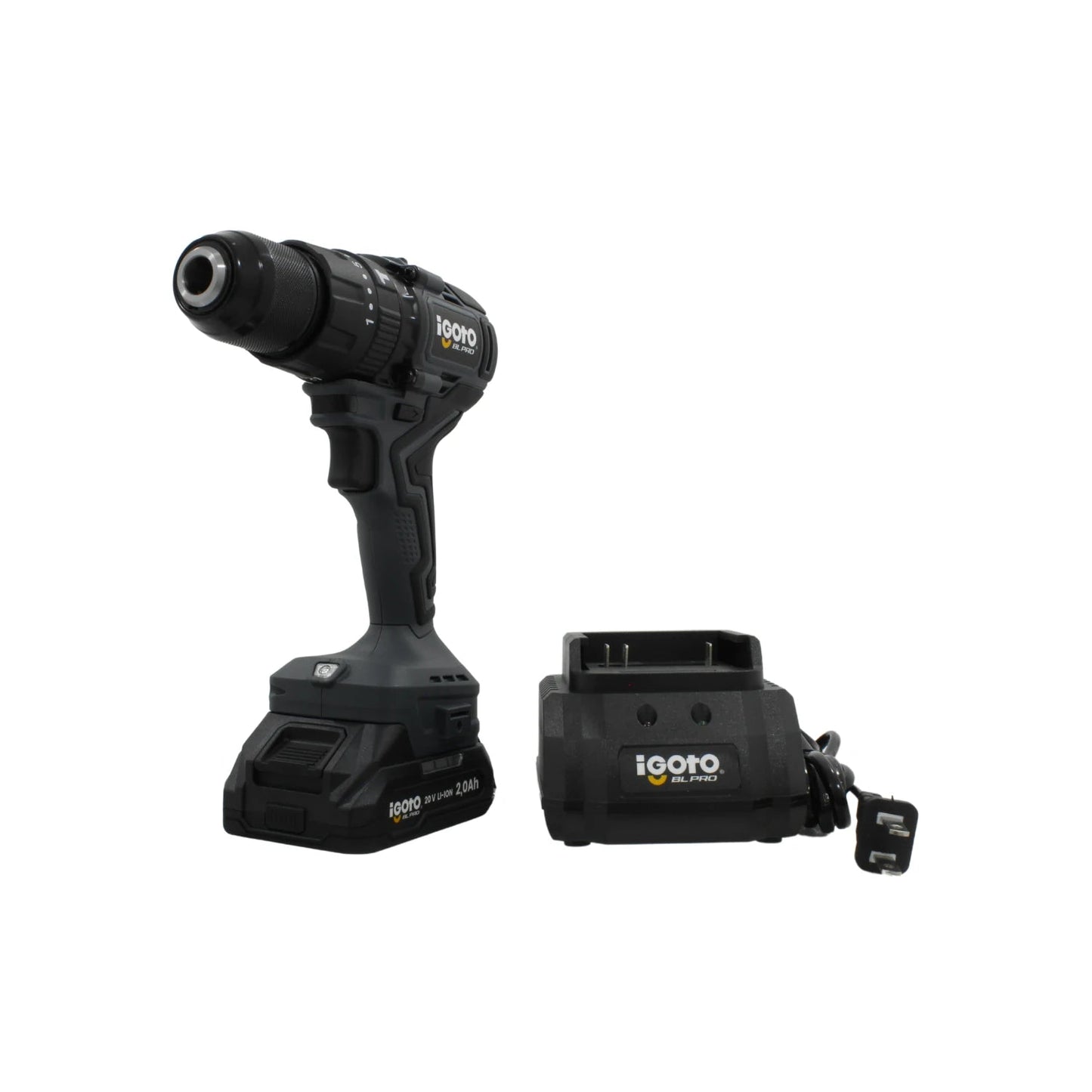 Atornillador inalámbrico Igoto 20V BL PRO negro con batería de litio 2.0Ah y cargador