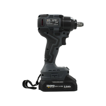 Llave de impacto inalámbrica Igoto 20V Li-Ion 2.0Ah gris y negra, potente para mecánica.