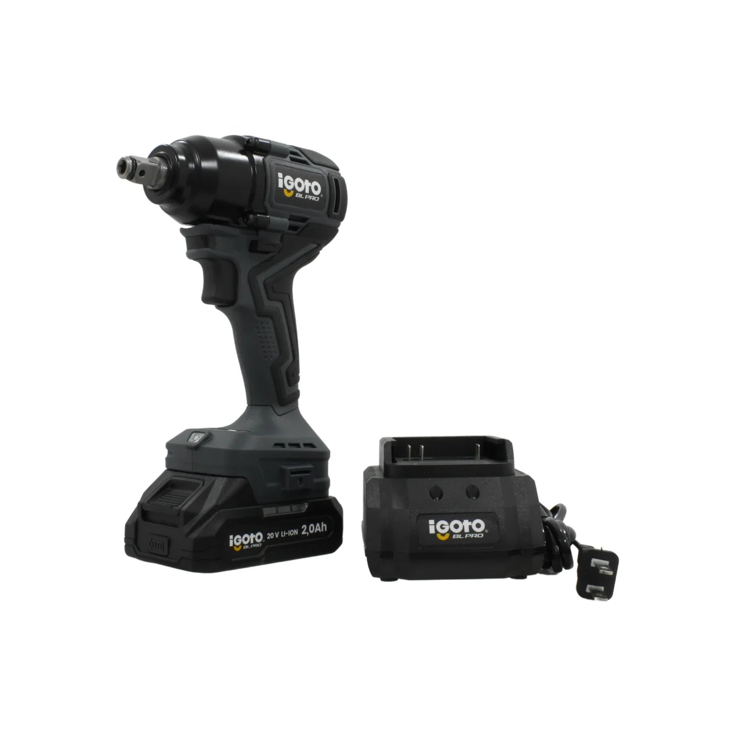 Llave atornillador de impacto inalámbrica Igoto BL PRO 20V Li-ION, batería 2.0Ah y cargador negro
