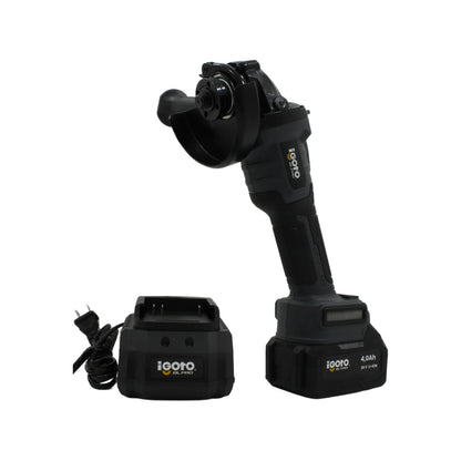 Esmeriladora inalámbrica Igoto BL PRO 20V con batería 4.0Ah Li-ION y cargador, herramienta eléctrica negra.
