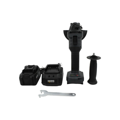 Esmeriladora angular inalámbrica 20V Igoto BL PRO negra con 2 baterías, cargador y accesorios