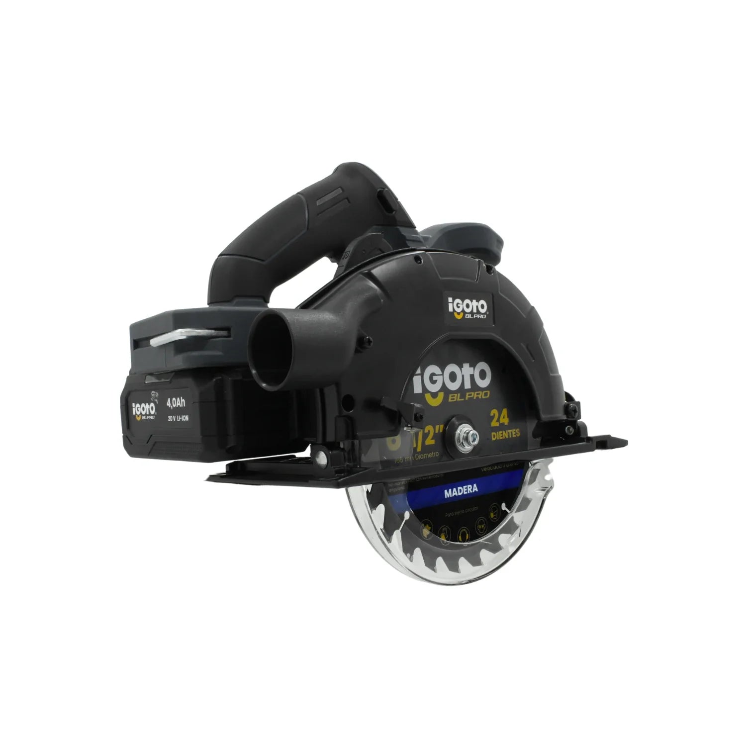 Sierra circular inalámbrica Igoto BL PRO 20V 6 1/2" con batería de litio 4.0Ah para corte de madera