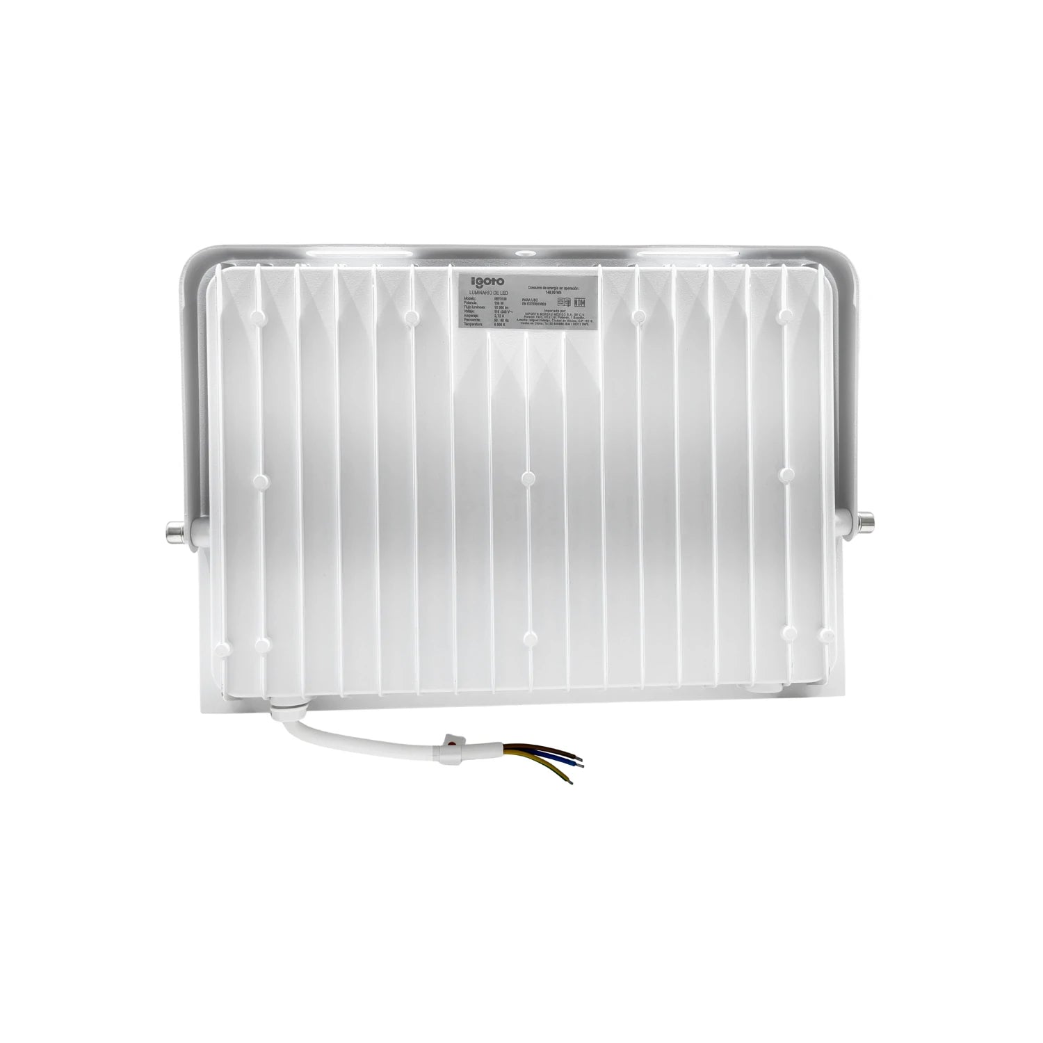 Reflector LED Igoto 150W blanco con aletas disipadoras de calor y cable de conexión, para iluminación exterior