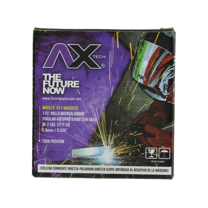 Rollo microalambre tubular Axtech E71T-GS 0.035" (0.9mm) 2 lbs sin gas, para soldadura MIG en toda posición