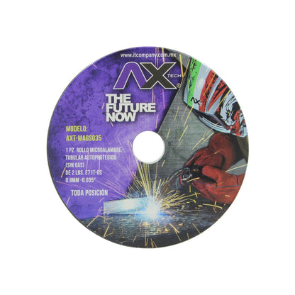 AXTECH microalambre tubular 0.035" (2 lbs) E71T-GS, sin gas, para soldadura toda posición.