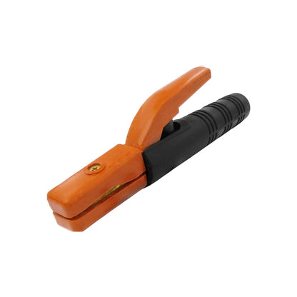Porta electrodo de soldadura 300 amperios, cuerpo naranja y mango negro para trabajos de arco eléctrico.