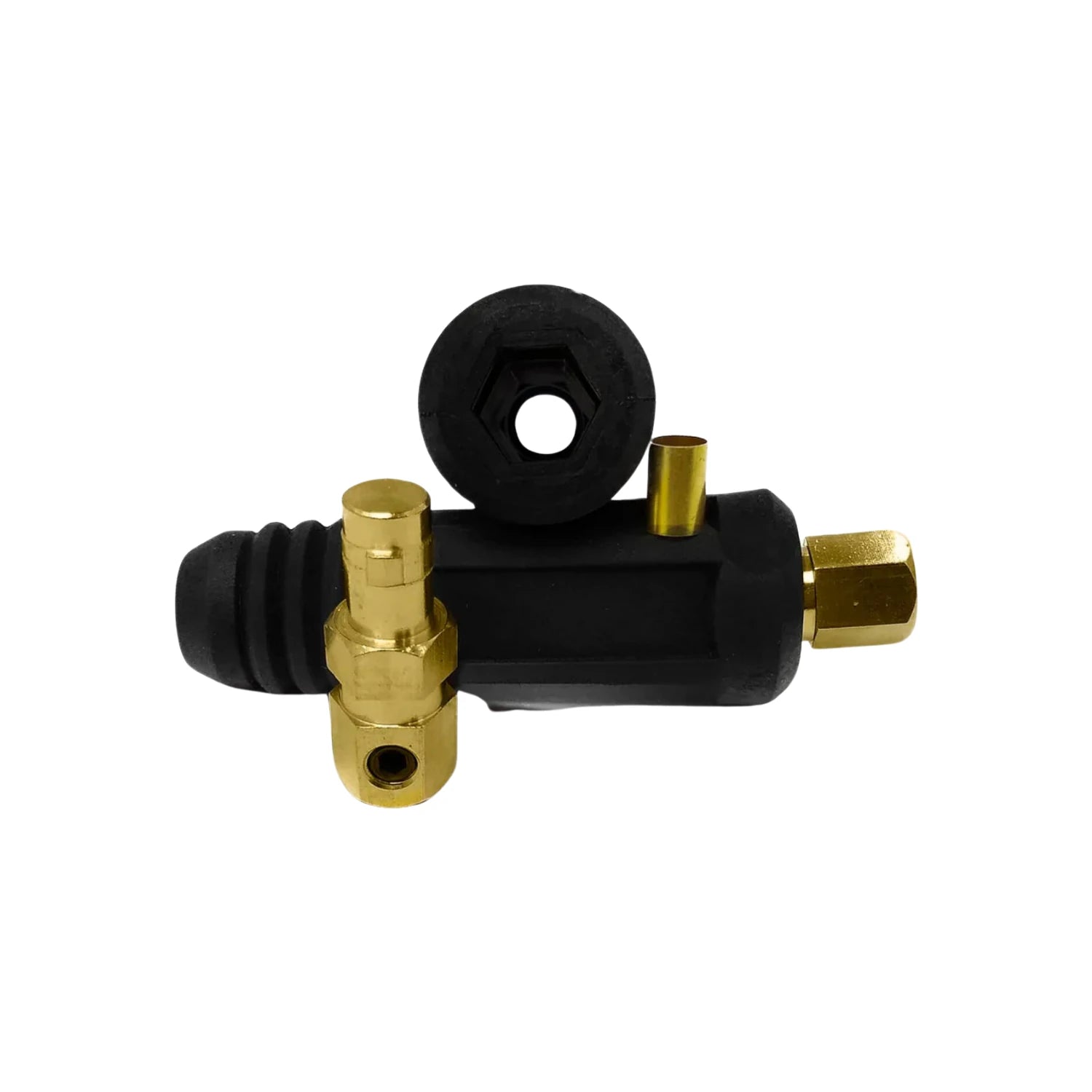 Borne conector eléctrico macho de latón y goma negro para cable de soldadura 1/2"