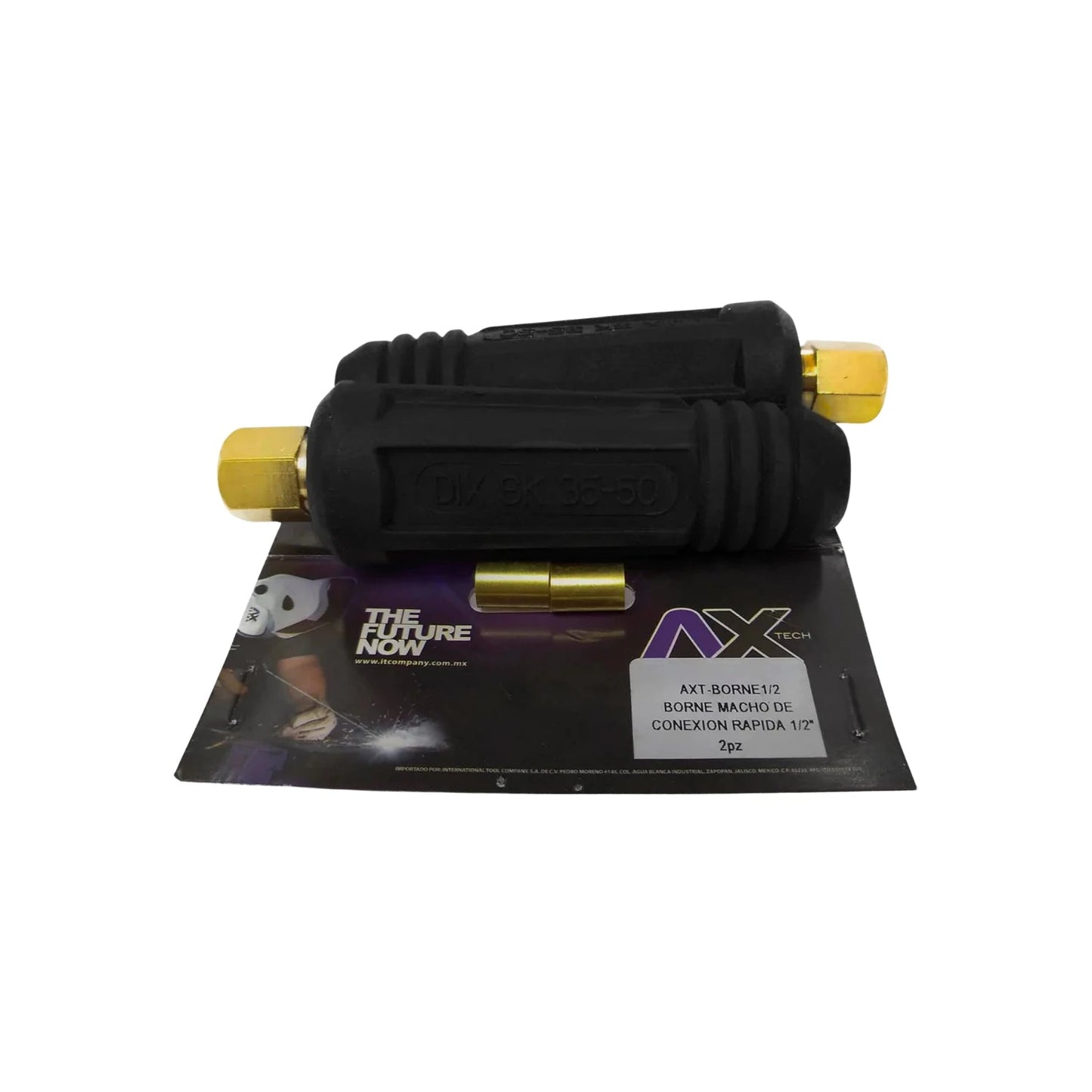 Bornes machos de conexión rápida Axtech 1/2", 2 piezas, negros con detalles dorados para soldadura.