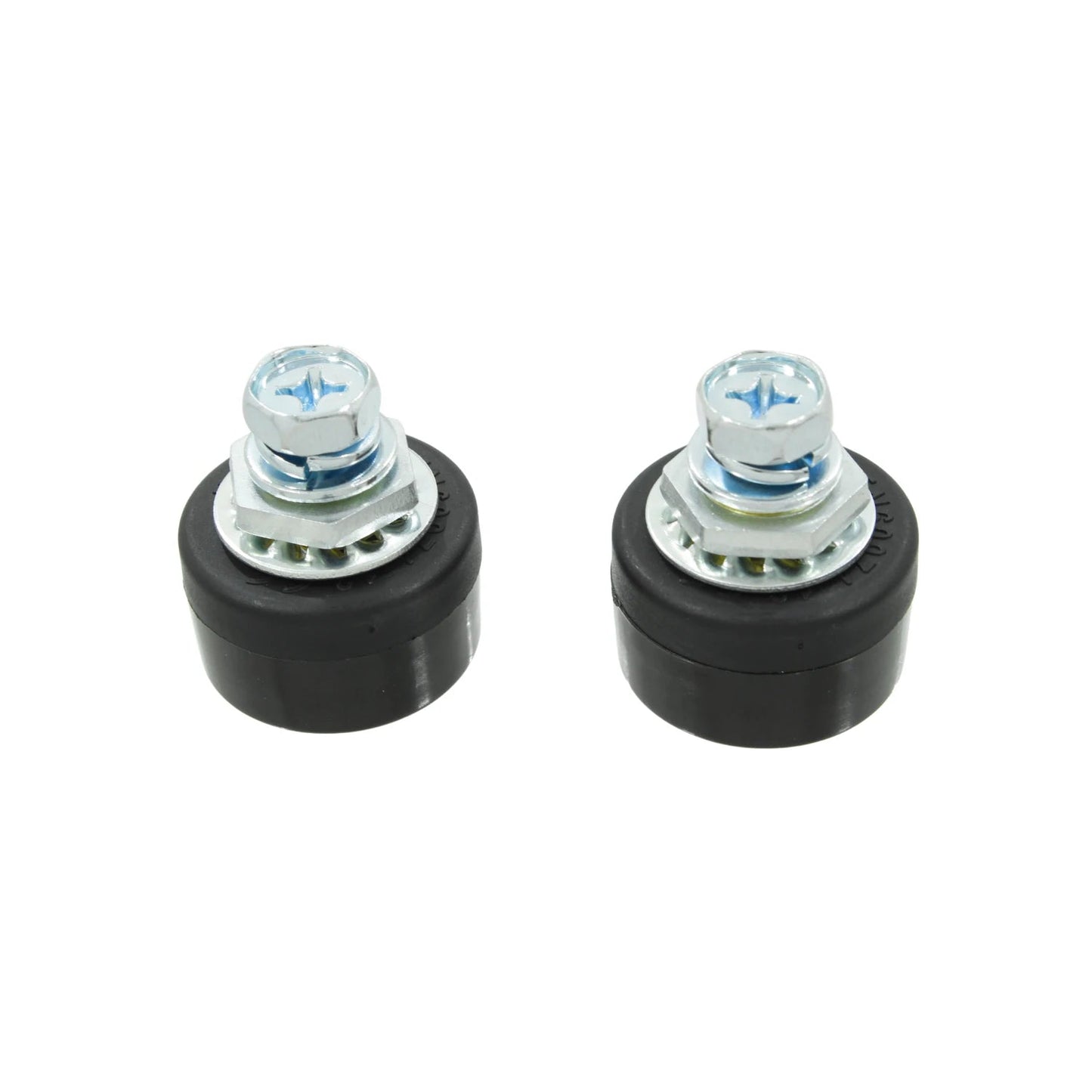 Dos bornes terminales eléctricos hembra de 3/8" con tornillo y base aislante negra para cableado