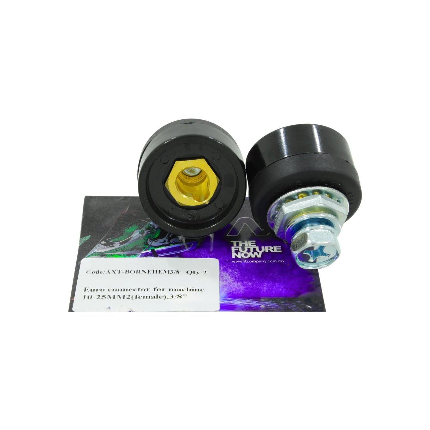 Juego de 2 bornes hembra negros 3/8 pulgadas, conectores Euro para máquina de soldar cable 10-25MM2