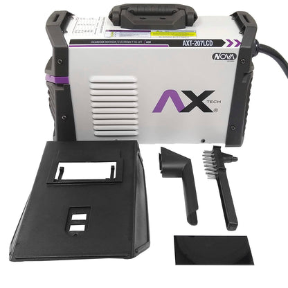 Soldadora inversora AX Tech AXT-207LCD plata con accesorios, careta, cepillo y filtro para soldadura electrodo TIG