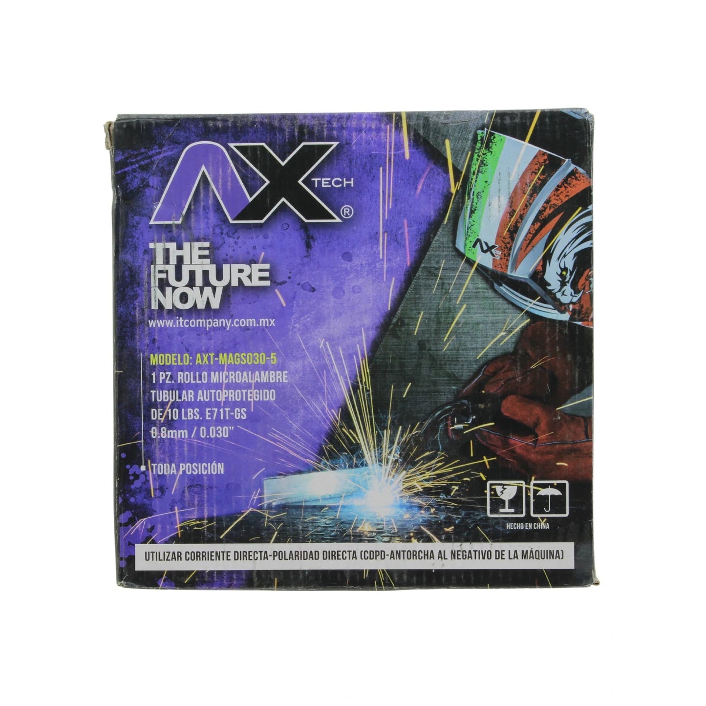 Caja de microalambre tubular Axtech 0.030" E71T-GS de 10 lbs sin gas para soldar toda posición
