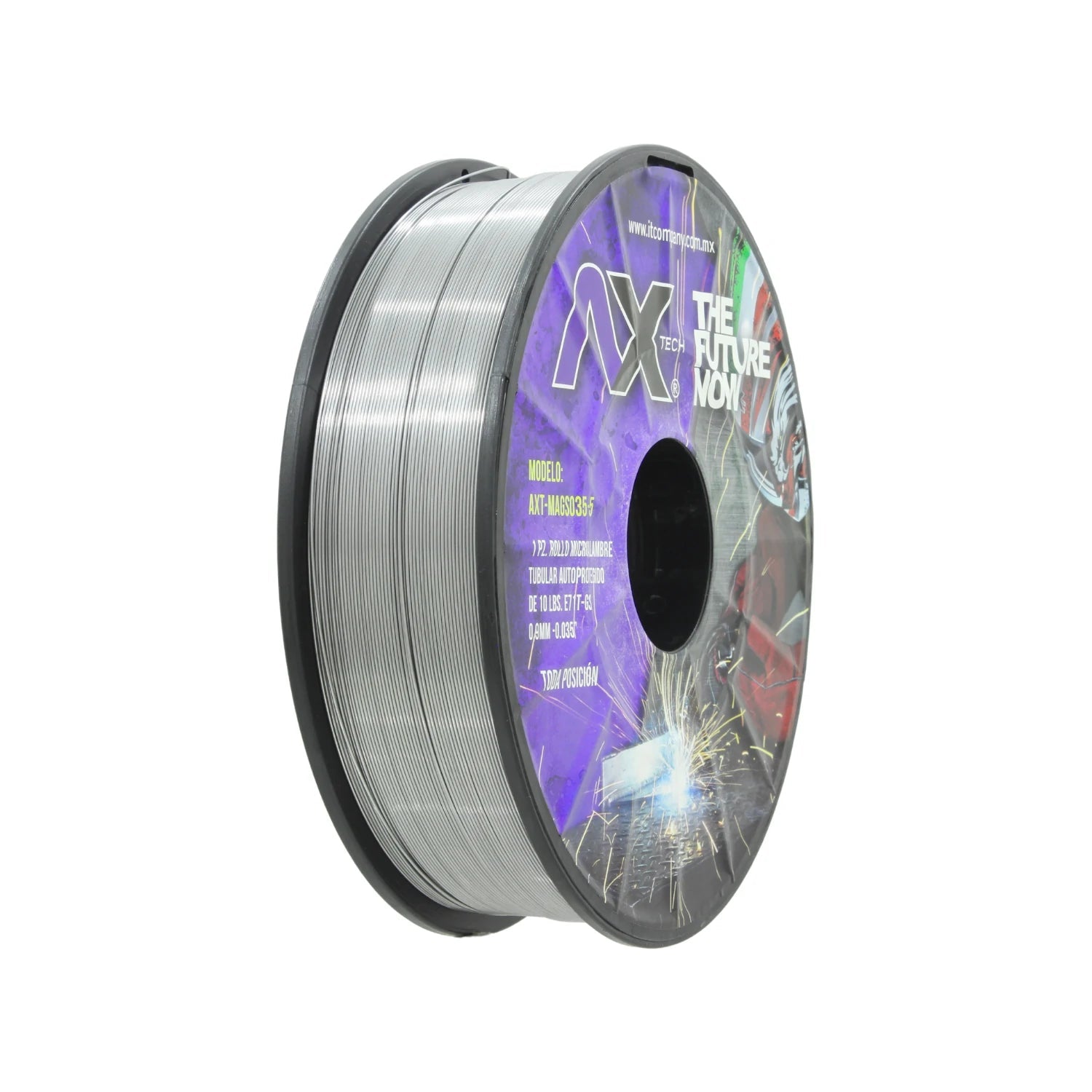 Rollo de microalambre tubular Axtech 0.035" (0.9mm) autoprotegido 10 lbs para soldadura sin gas