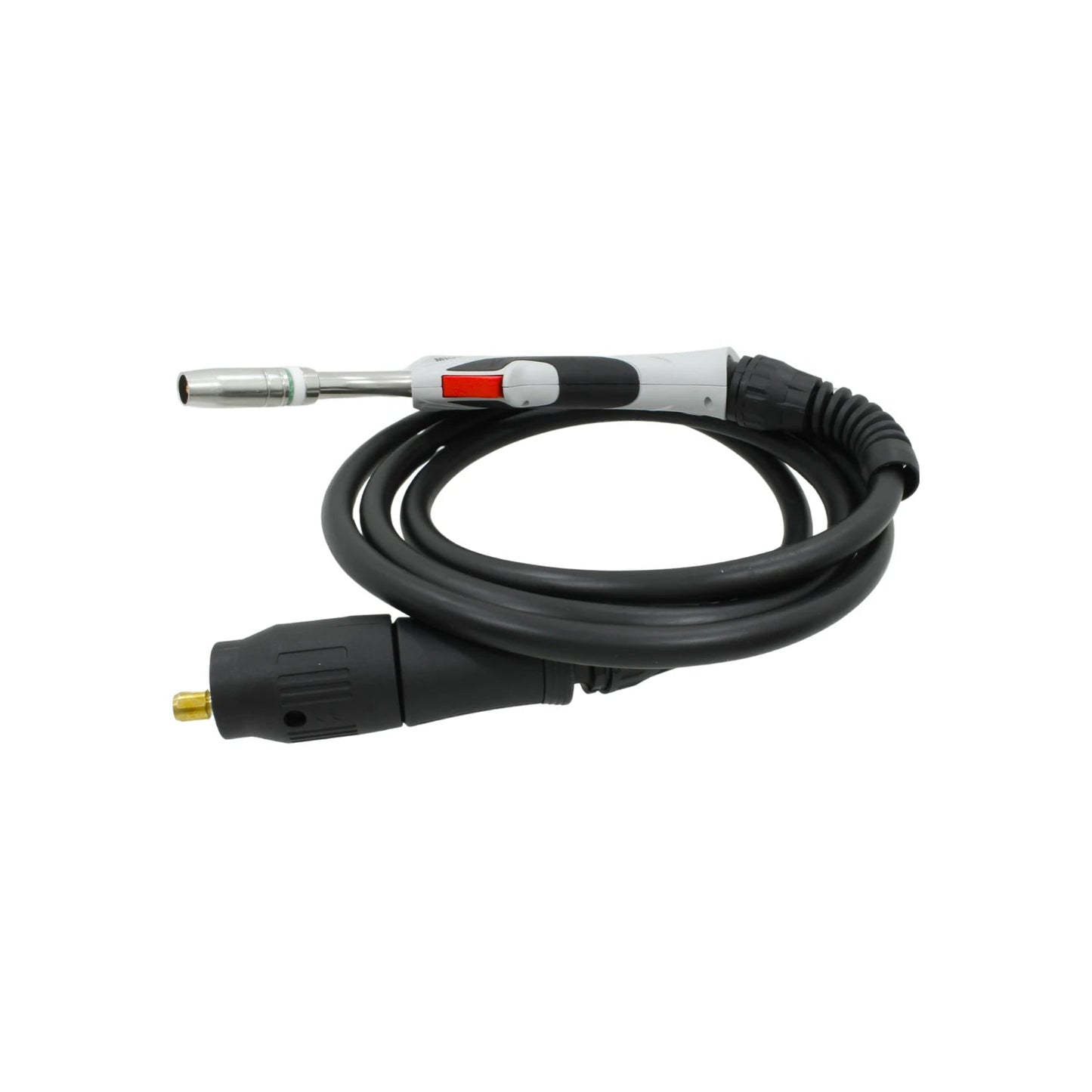 Antorcha MIG con cable negro de 3 metros, mango ergonómico gris y conector para soldar.