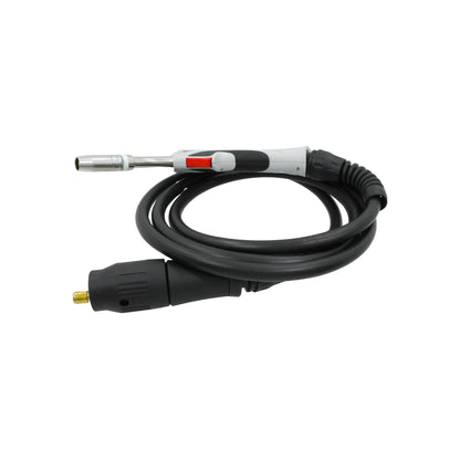Antorcha MIG con cable negro de 3 metros, mango ergonómico gris y conector para soldar.