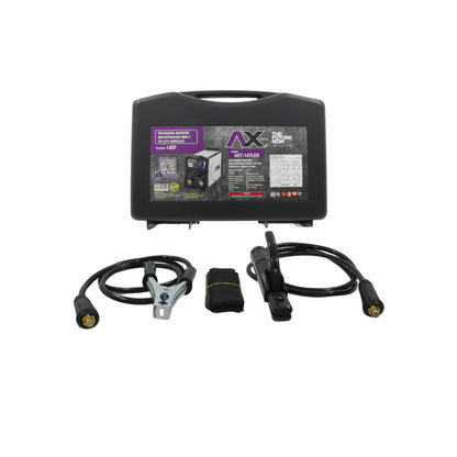 Soldadora inversora multiprocesos Axtech AXT-147LED MMA/TIG Lift bivoltaje, pantalla LED, con cables en maleta negra.
