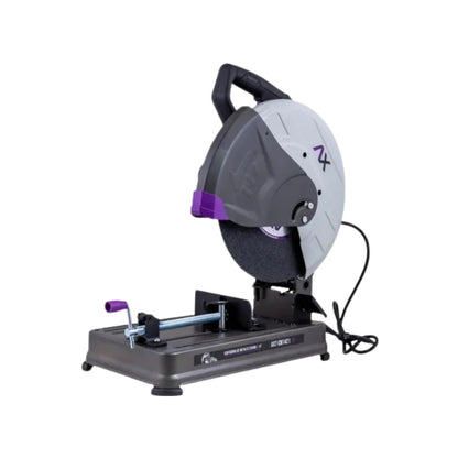 Cortadora de metal Axtech CM1421 gris con detalles púrpura, disco de 14 pulgadas, 2200W para corte preciso de acero.