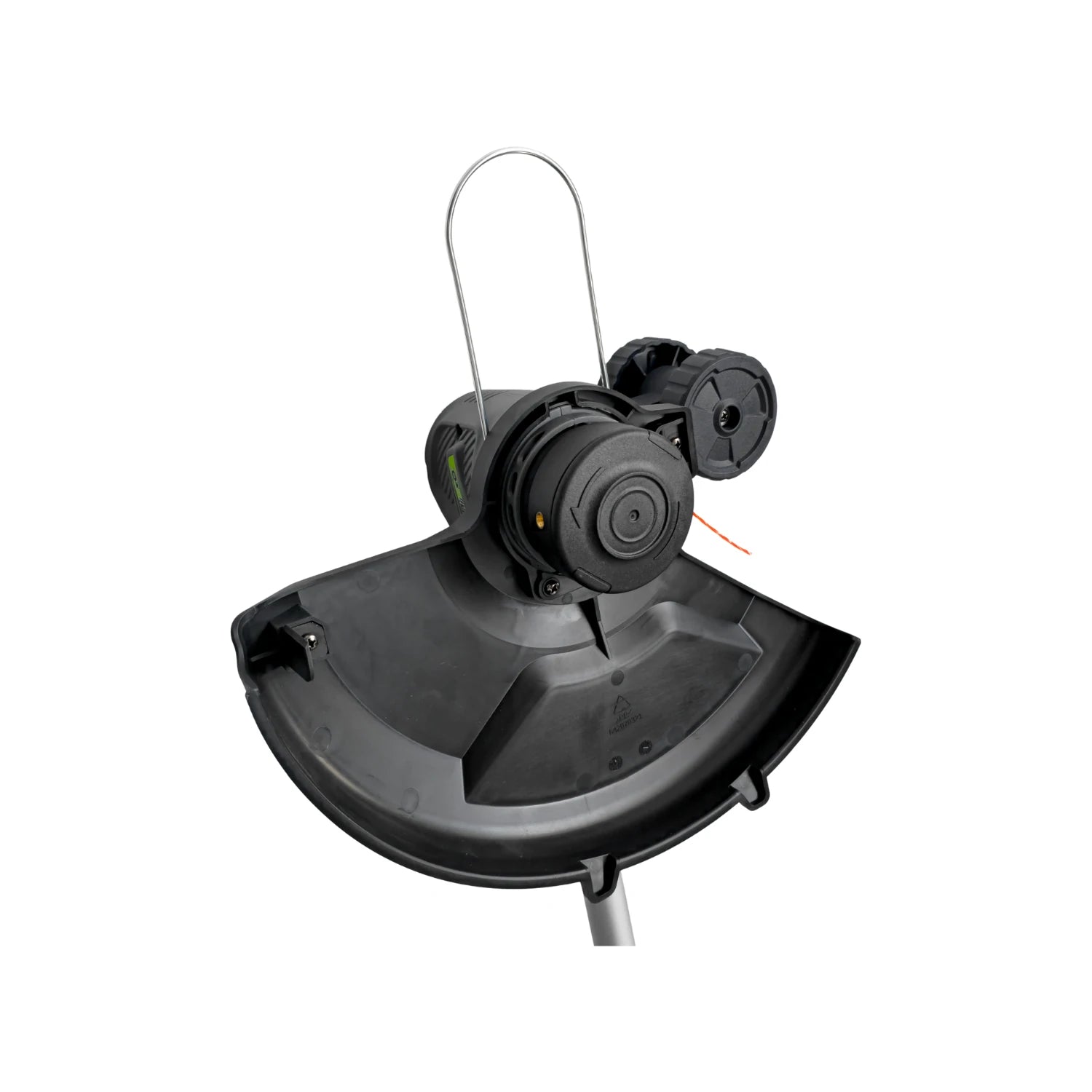 Desbrozadora inalámbrica negra, cabezal con hilo, protector de seguridad y ruedas para bordear