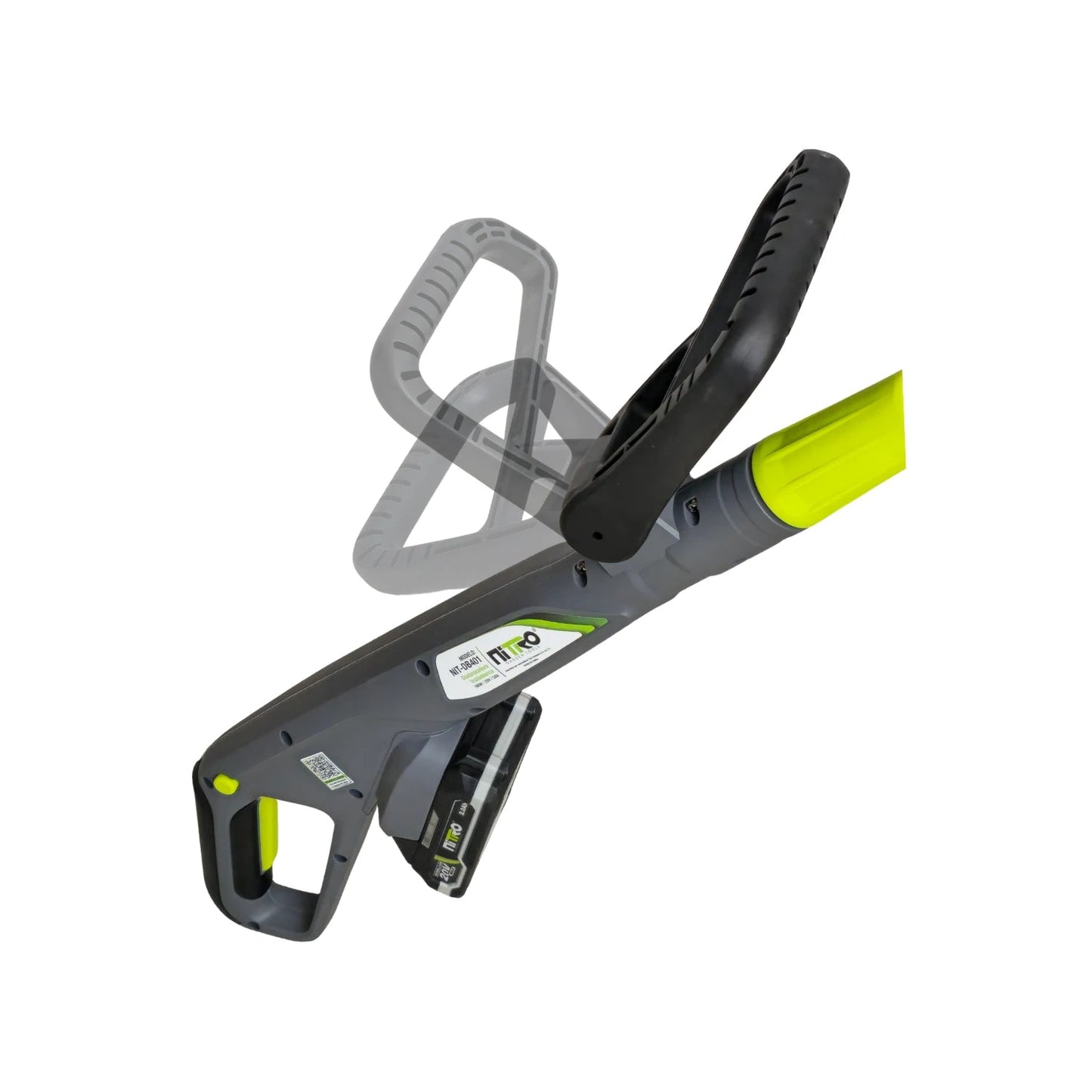 Desbrozadora inalámbrica Nitro NIT-DB401 gris/verde con mango auxiliar ajustable y batería de litio 2.0Ah