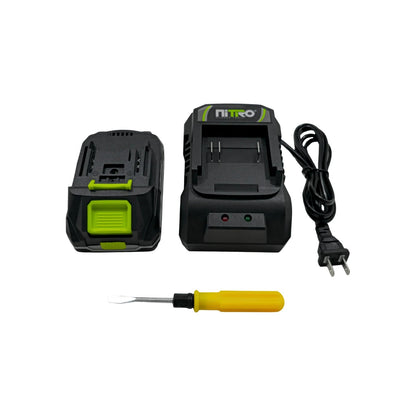 Batería recargable Nitro, cargador y destornillador para desbrozadora inalámbrica 180W, negro y verde