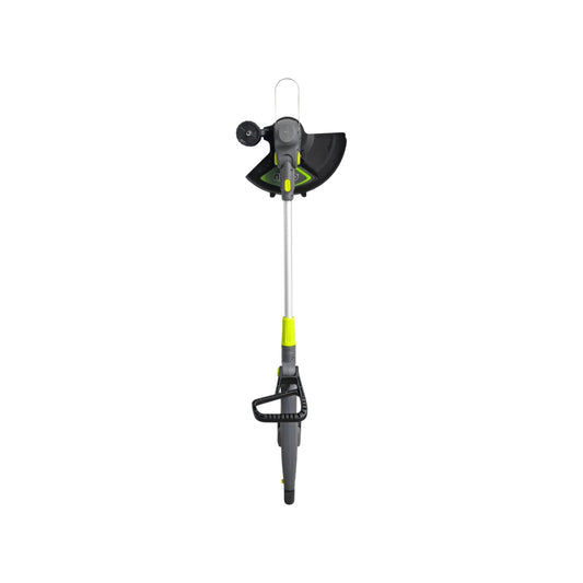 Desbrozadora orilladora inalámbrica 180W gris y verde, para corte de césped y jardinería.