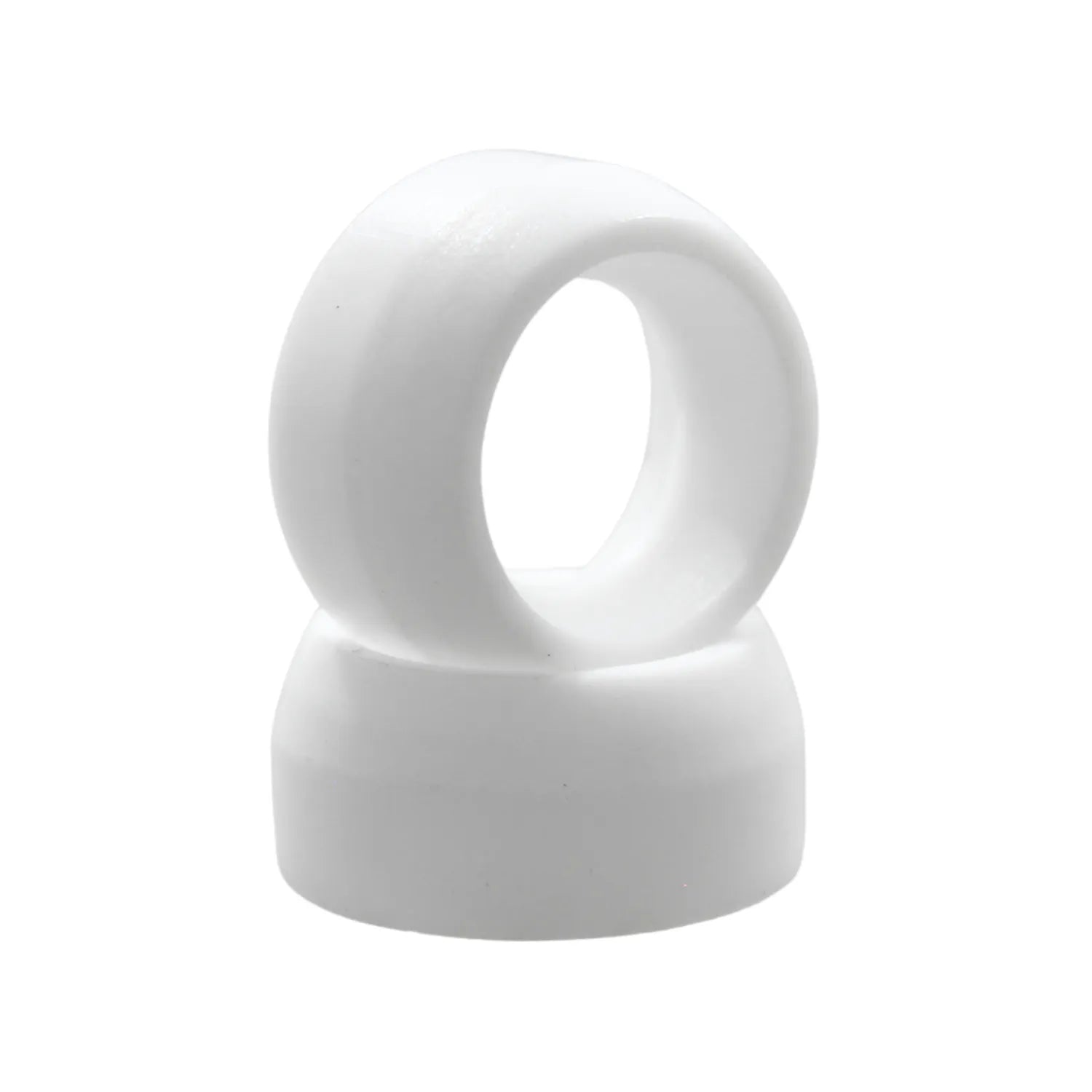 Cojinete esférico de nylon blanco tipo rótula para juntas mecánicas y aplicaciones industriales de precisión.