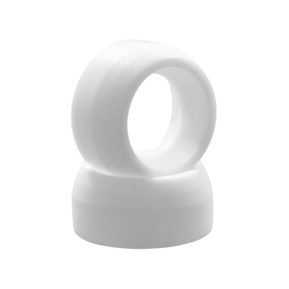 Cojinete esférico de nylon blanco tipo rótula para juntas mecánicas y aplicaciones industriales de precisión.